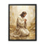 In His Presence — Jesus Kneeling in Prayer | Gold & White Oil Print Matte Framed Canvas