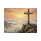 "The Cross at Dawn - Victory Over the Valley" | Romans 6:9-10 Matte Canvas, Stretched
