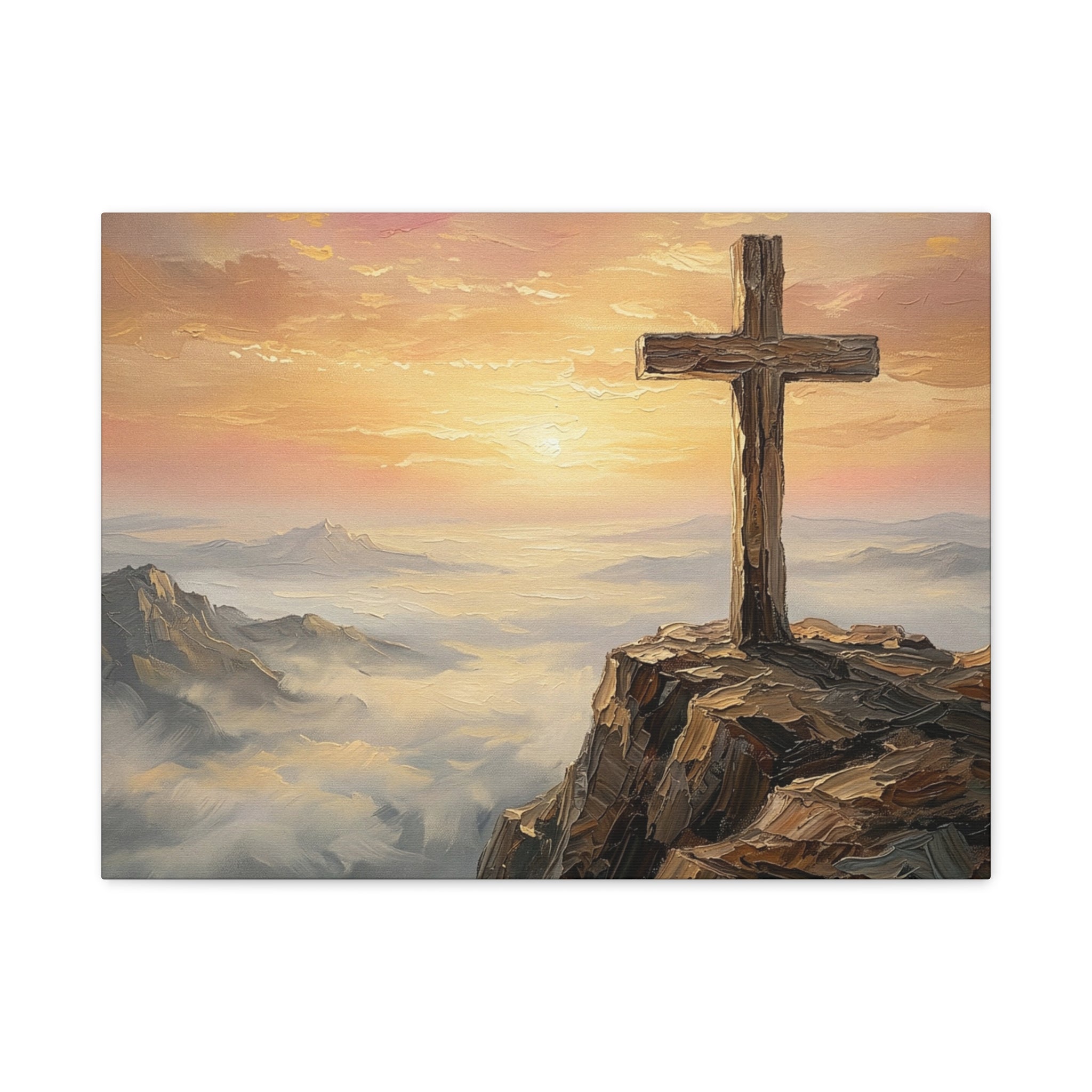 "The Cross at Dawn - Victory Over the Valley" | Romans 6:9-10 Matte Canvas, Stretched