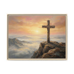 "The Cross at Dawn - Victory Over the Valley" | Romans 6:9-10 Matte Framed Canvas