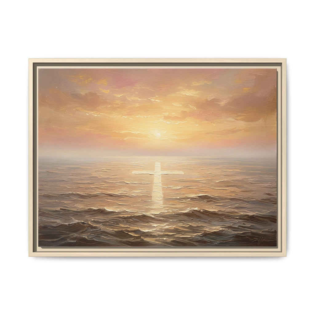 "Divine Light Upon the Waters - The Cross Reflected" | Matthew 14:25-27 Matte Framed Canvas