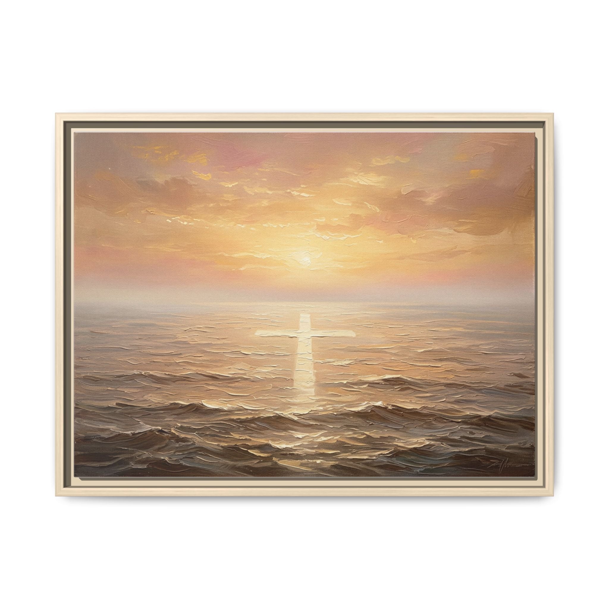 "Divine Light Upon the Waters - The Cross Reflected" | Matthew 14:25-27 Matte Framed Canvas