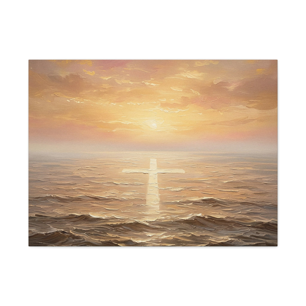 "Divine Light Upon the Waters - The Cross Reflected" | Matthew 14:25-27 Matte Canvas, Stretched