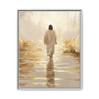 Walking Into the Light — Jesus on the Water  Gold & White Oil Print Matte Framed Canvas