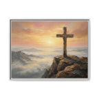 "The Cross at Dawn - Victory Over the Valley" | Romans 6:9-10 Matte Framed Canvas