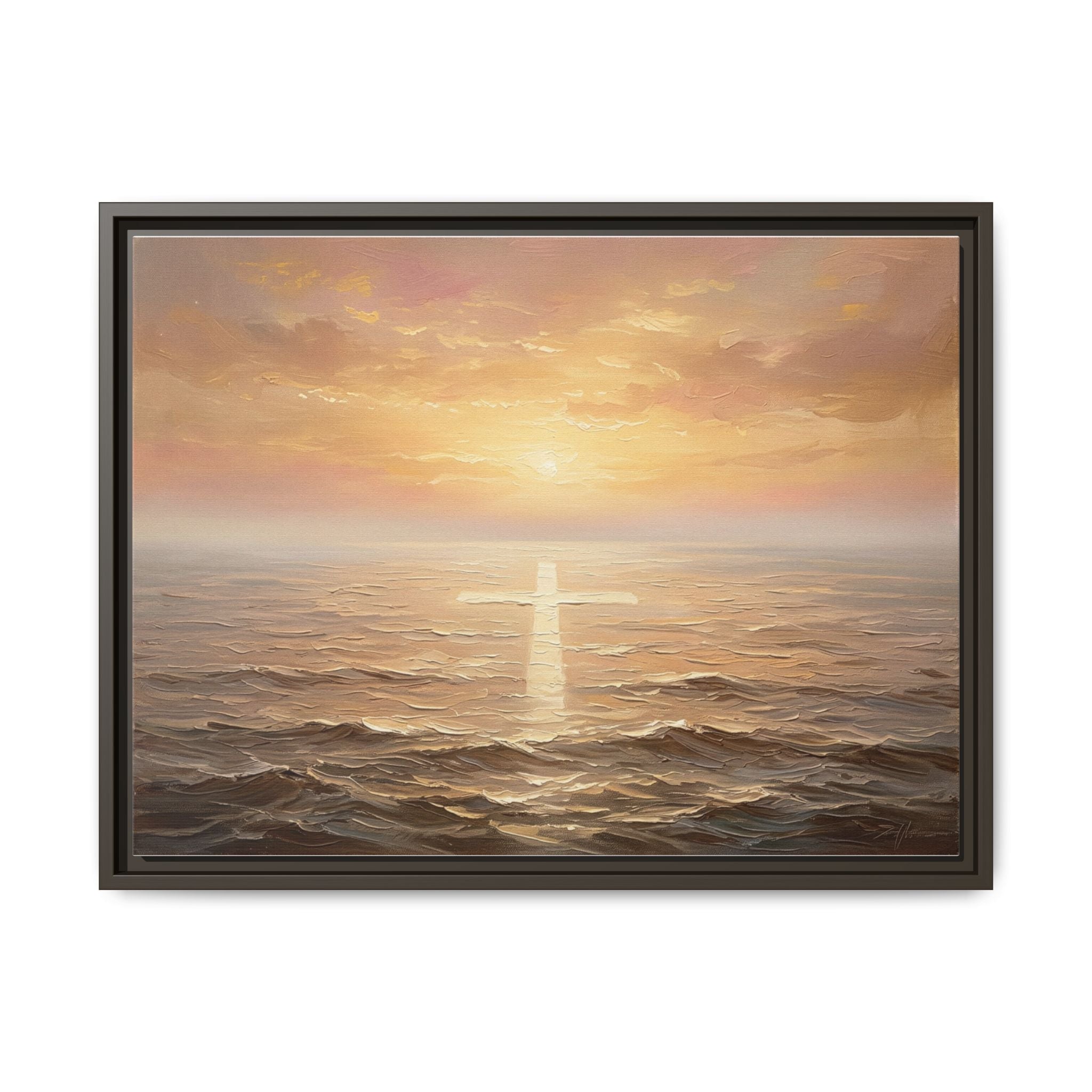"Divine Light Upon the Waters - The Cross Reflected" | Matthew 14:25-27 Matte Framed Canvas