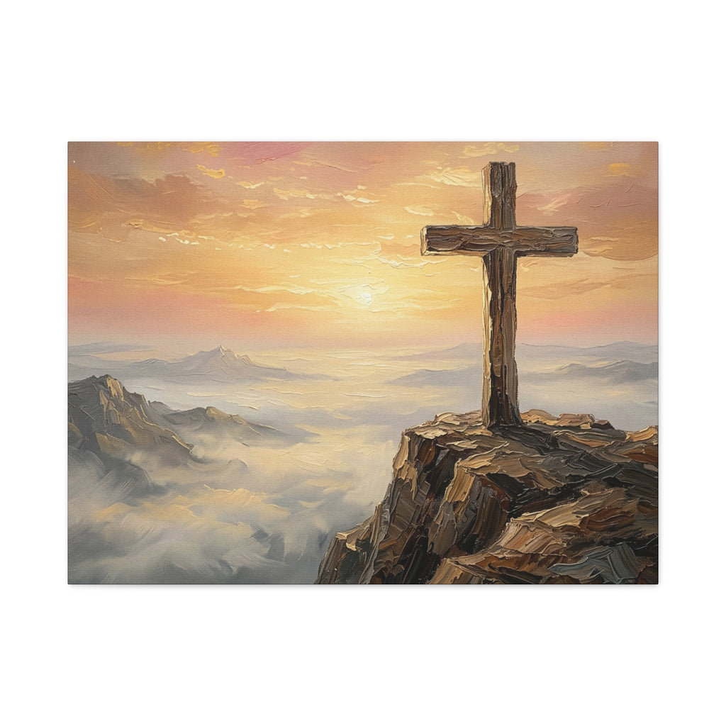 "The Cross at Dawn - Victory Over the Valley" | Romans 6:9-10 Matte Canvas, Stretched