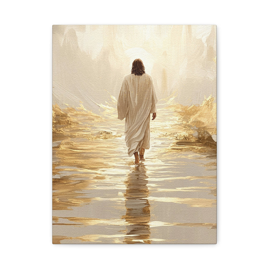 Walking Into the Light — Jesus on the Water  Gold & White Oil Print Matte Canvas, Stretched