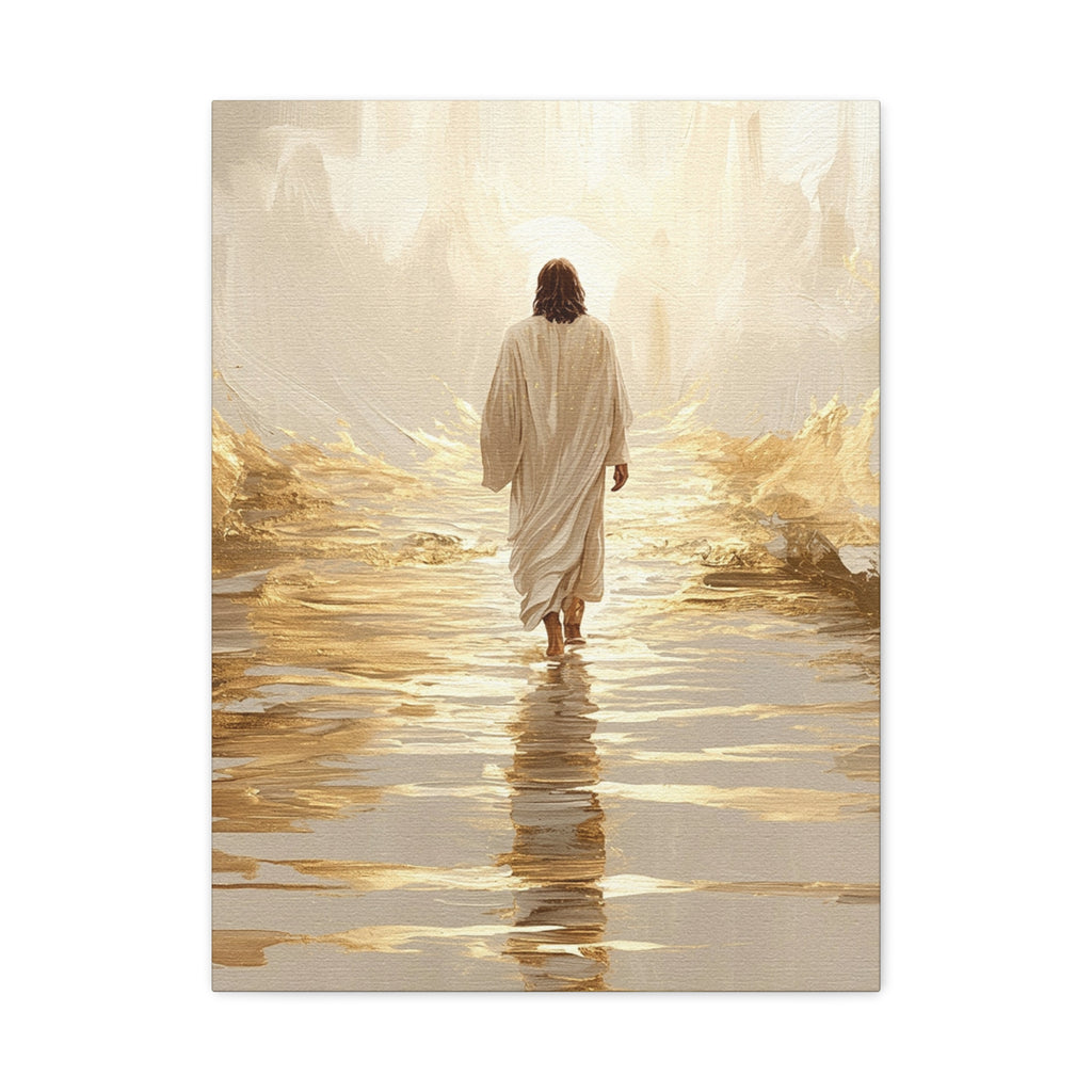 Walking Into the Light — Jesus on the Water  Gold & White Oil Print Matte Canvas, Stretched