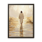 Walking Into the Light — Jesus on the Water  Gold & White Oil Print Matte Framed Canvas