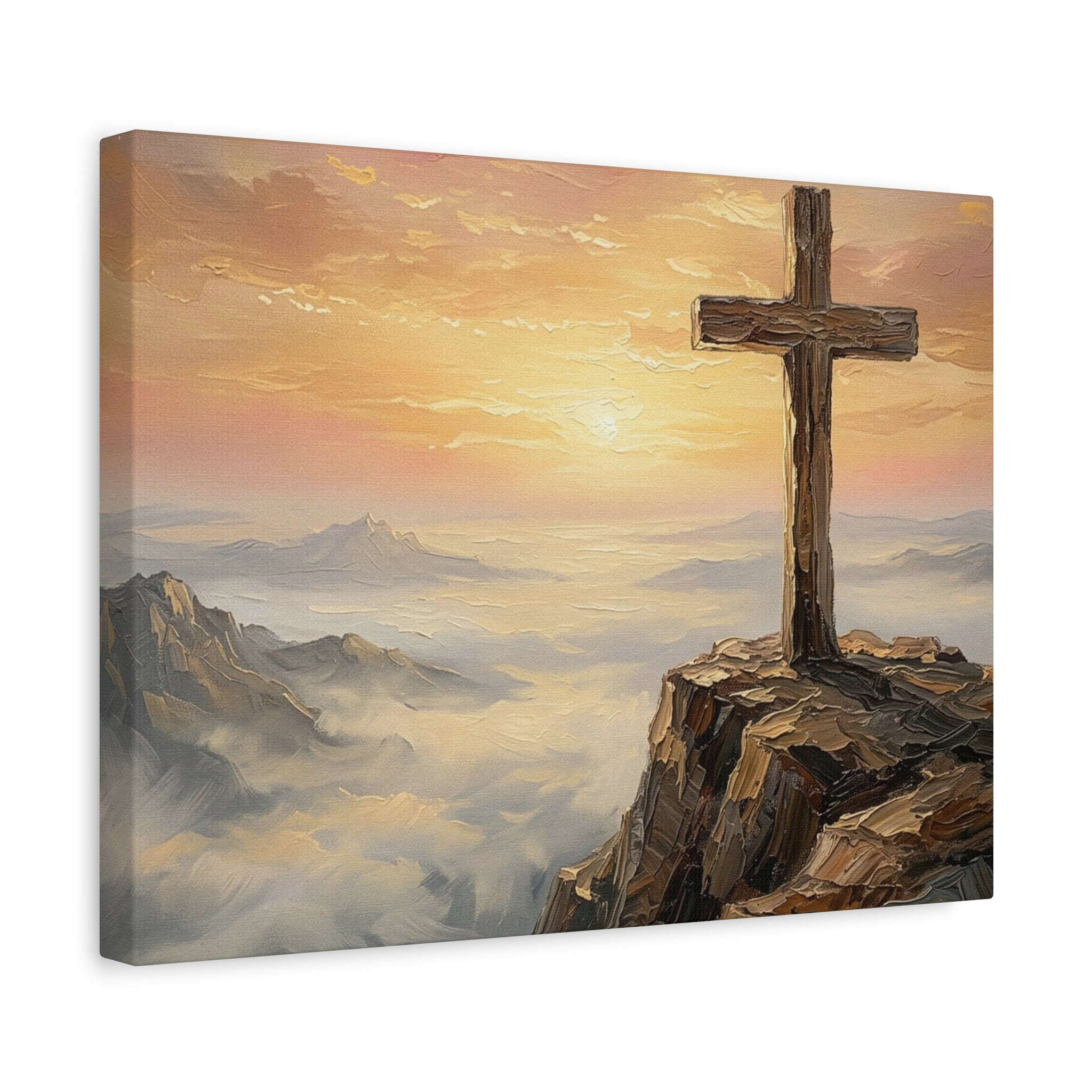 "The Cross at Dawn - Victory Over the Valley" | Romans 6:9-10 Matte Canvas, Stretched