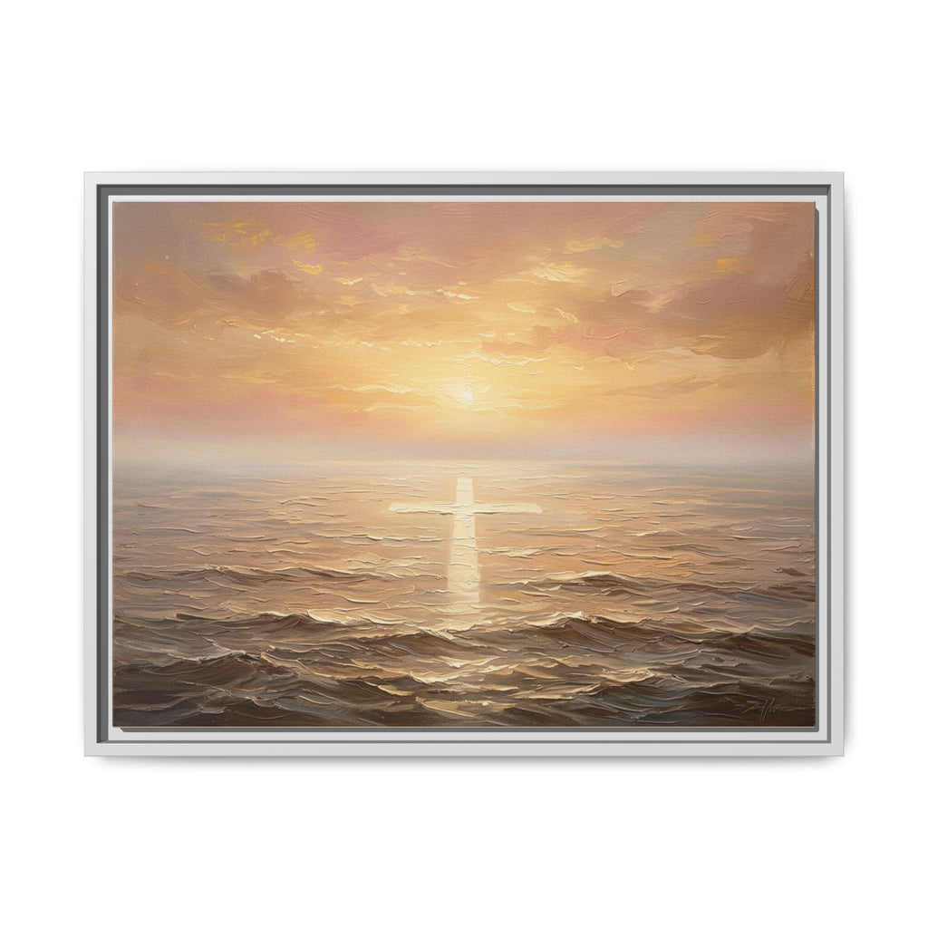"Divine Light Upon the Waters - The Cross Reflected" | Matthew 14:25-27 Matte Framed Canvas