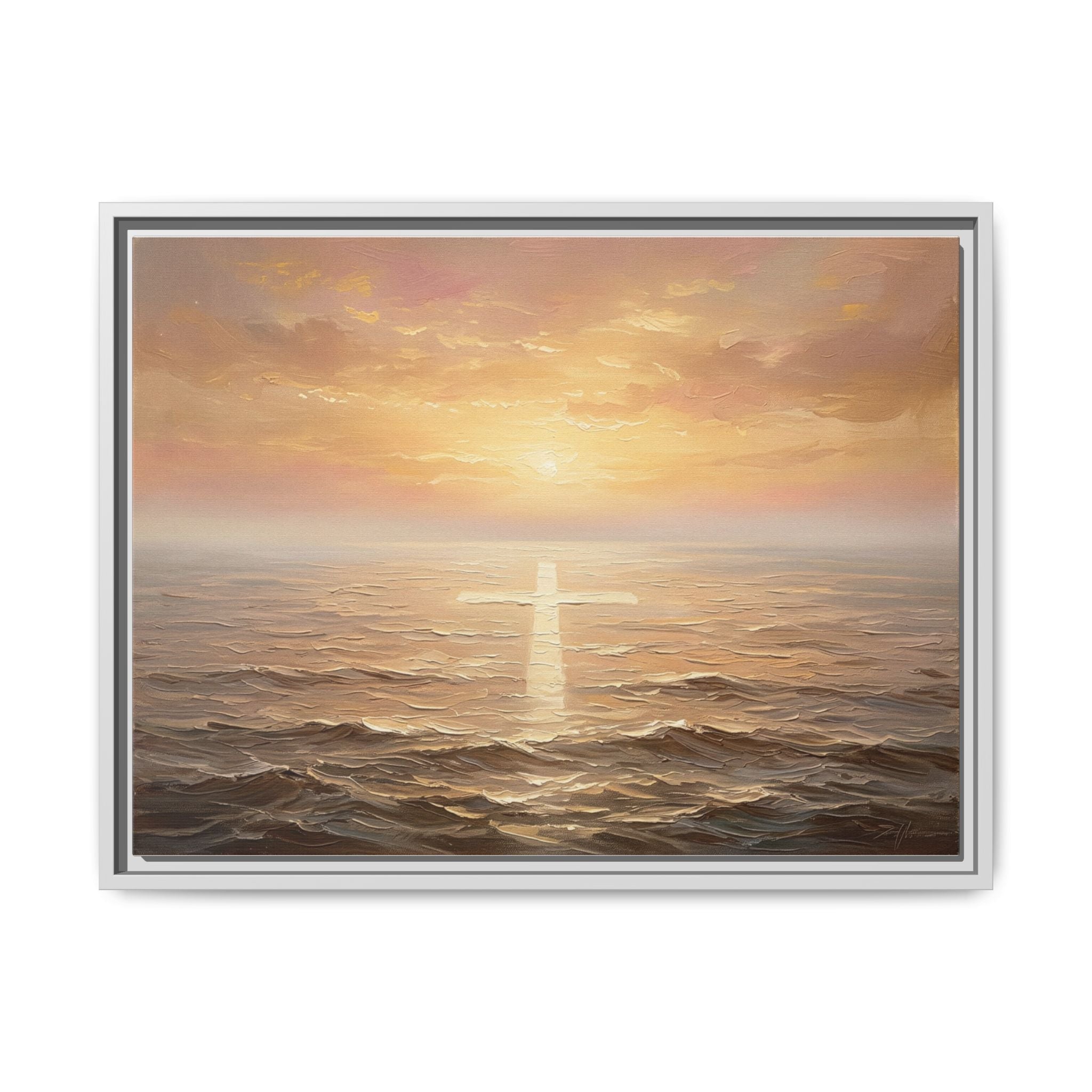 "Divine Light Upon the Waters - The Cross Reflected" | Matthew 14:25-27 Matte Framed Canvas
