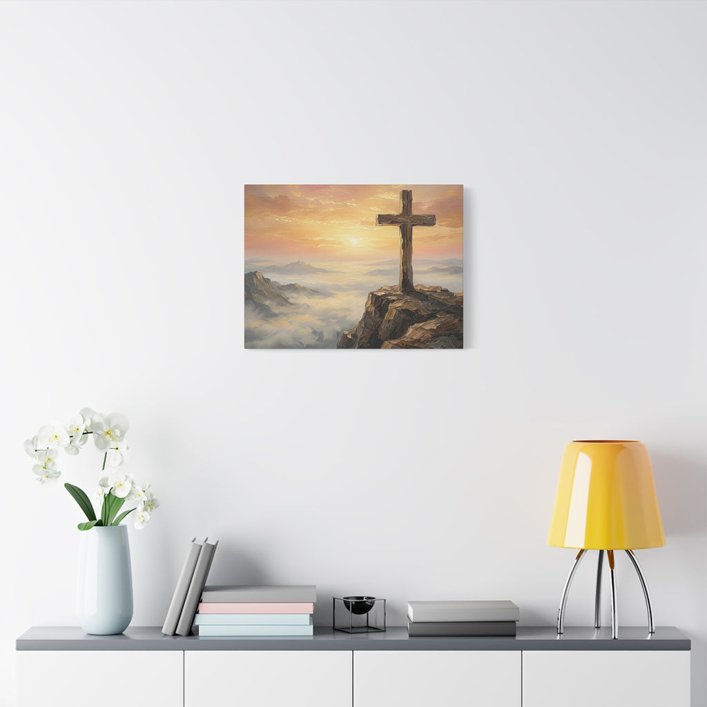 "The Cross at Dawn - Victory Over the Valley" | Romans 6:9-10 Matte Canvas, Stretched