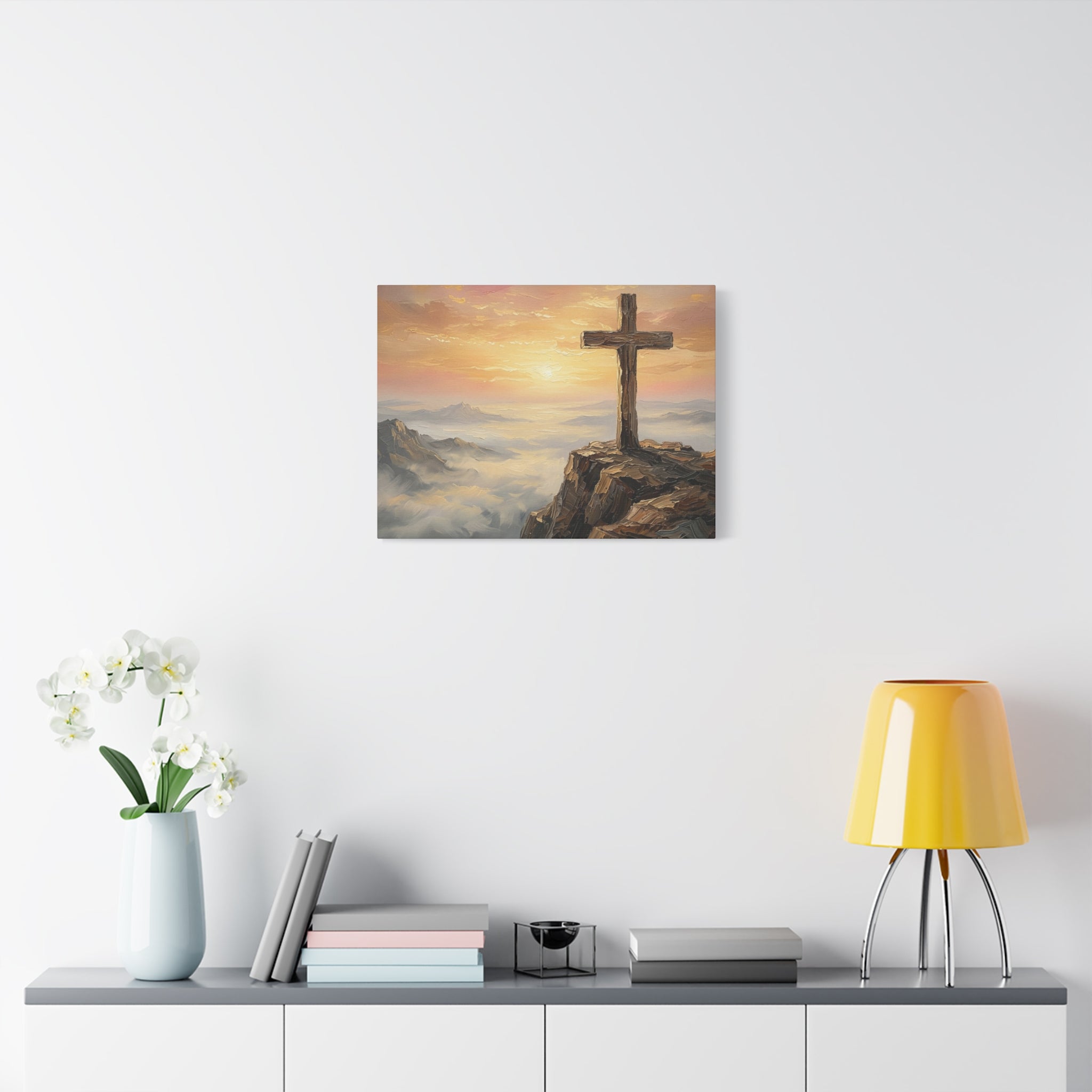"The Cross at Dawn - Victory Over the Valley" | Romans 6:9-10 Matte Canvas, Stretched