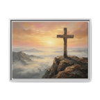 "The Cross at Dawn - Victory Over the Valley" | Romans 6:9-10 Matte Framed Canvas