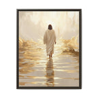 Walking Into the Light — Jesus on the Water  Gold & White Oil Print Matte Framed Canvas