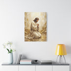 In His Presence — Jesus Kneeling in Prayer | Gold & White Oil Print Matte Canvas, Stretched