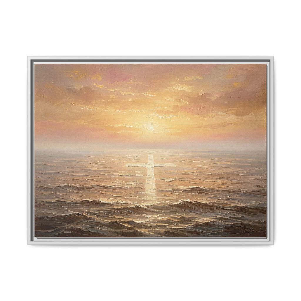 "Divine Light Upon the Waters - The Cross Reflected" | Matthew 14:25-27 Matte Framed Canvas