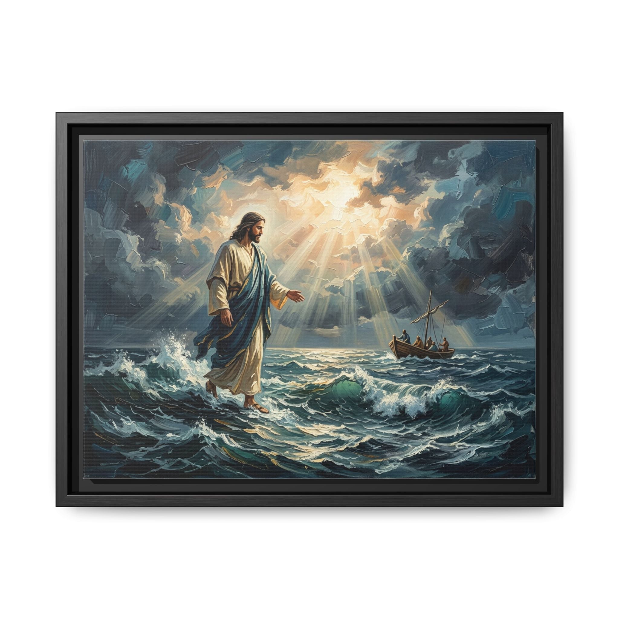 "Peace Be Still - Jesus Walking on Water" | Matthew 14:22-33 Matte Framed Canvas