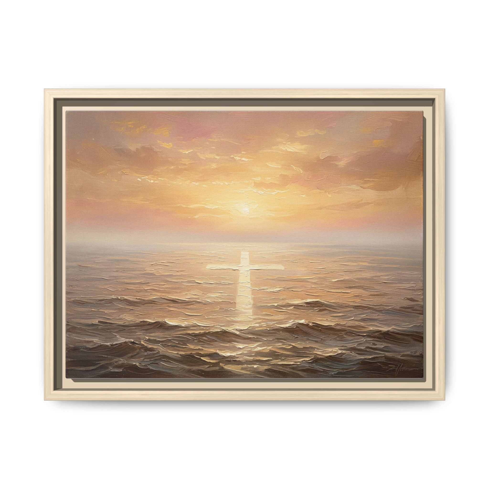 "Divine Light Upon the Waters - The Cross Reflected" | Matthew 14:25-27 Matte Framed Canvas