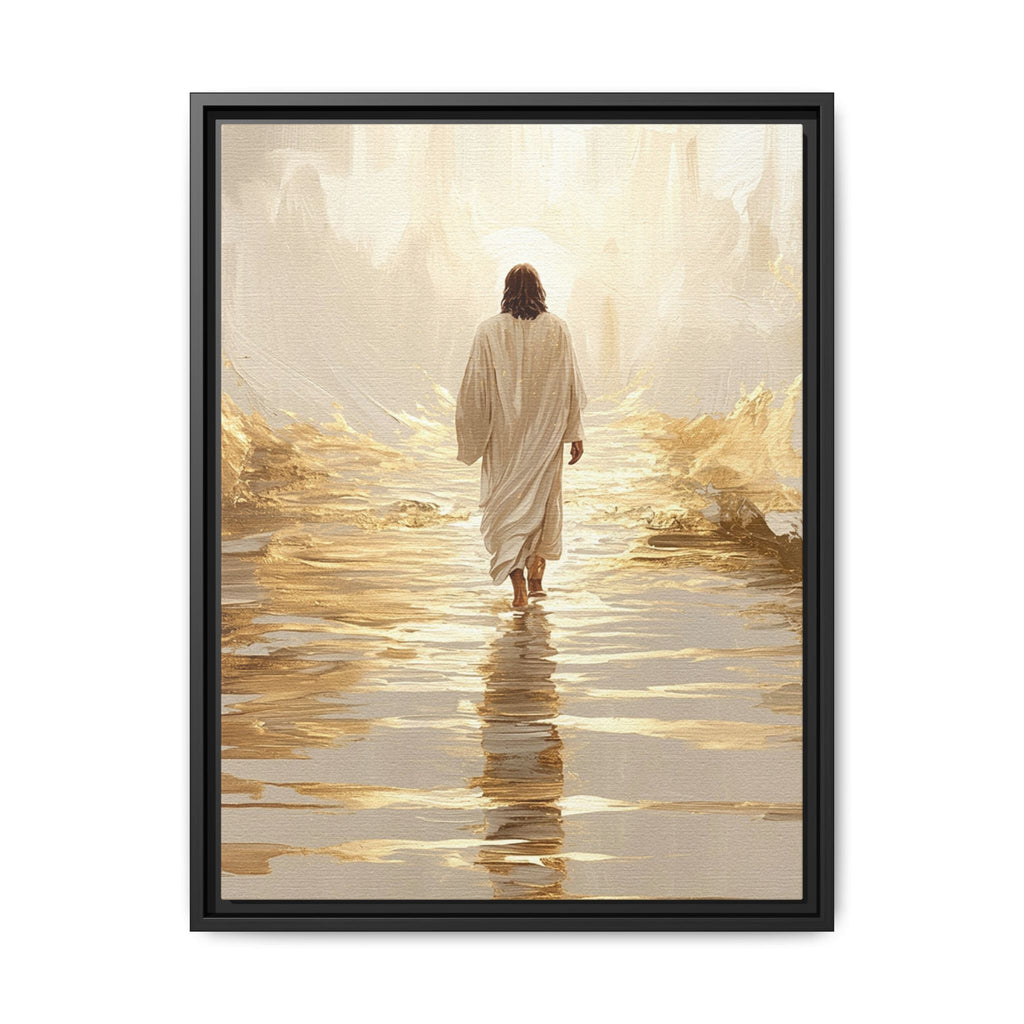 Walking Into the Light — Jesus on the Water  Gold & White Oil Print Matte Framed Canvas