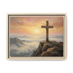 "The Cross at Dawn - Victory Over the Valley" | Romans 6:9-10 Matte Framed Canvas