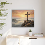 "The Cross at Dawn - Victory Over the Valley" | Romans 6:9-10 Matte Framed Canvas