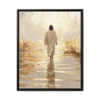Walking Into the Light — Jesus on the Water  Gold & White Oil Print Matte Framed Canvas