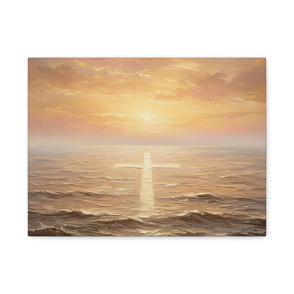 "Divine Light Upon the Waters - The Cross Reflected" | Matthew 14:25-27 Matte Canvas, Stretched