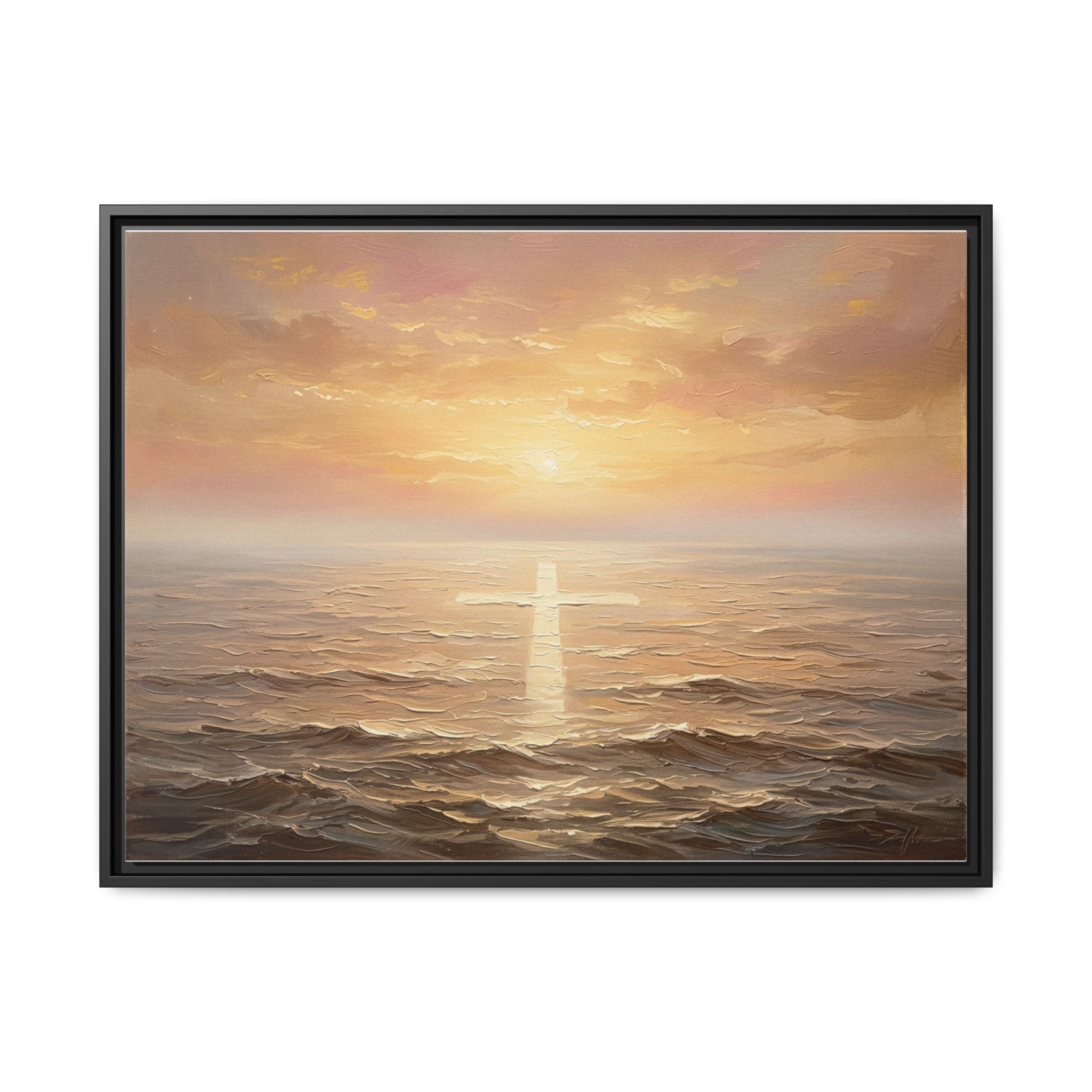 "Divine Light Upon the Waters - The Cross Reflected" | Matthew 14:25-27 Matte Framed Canvas