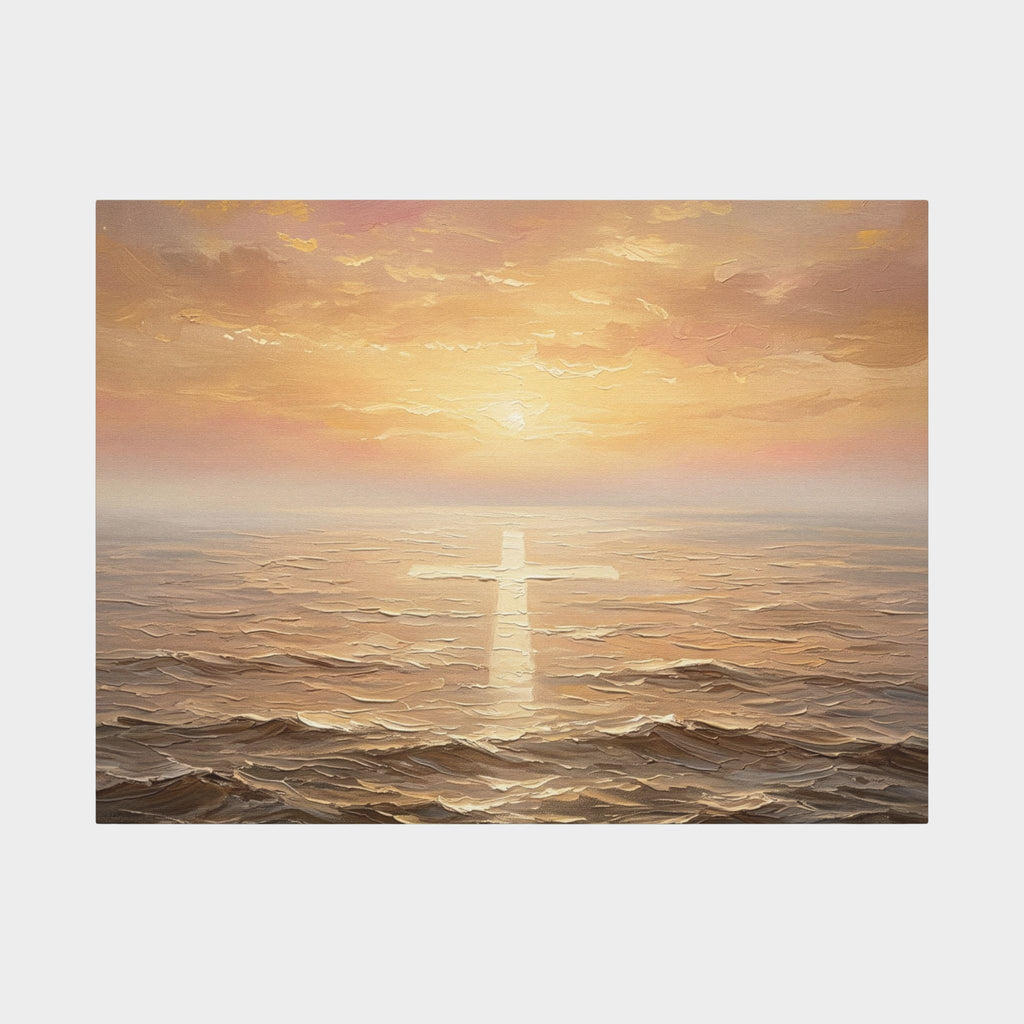 "Divine Light Upon the Waters - The Cross Reflected" | Matthew 14:25-27 Matte Canvas, Stretched