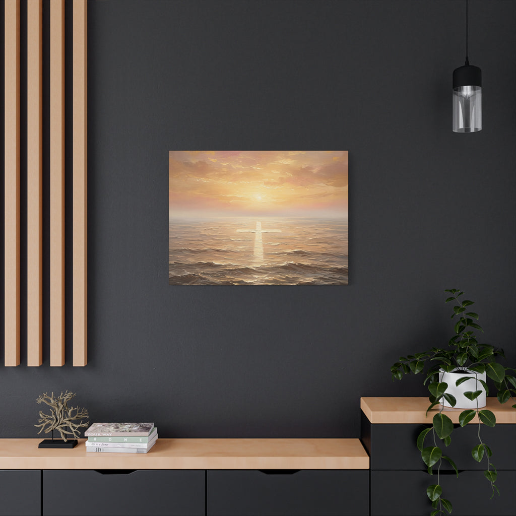 "Divine Light Upon the Waters - The Cross Reflected" | Matthew 14:25-27 Matte Canvas, Stretched