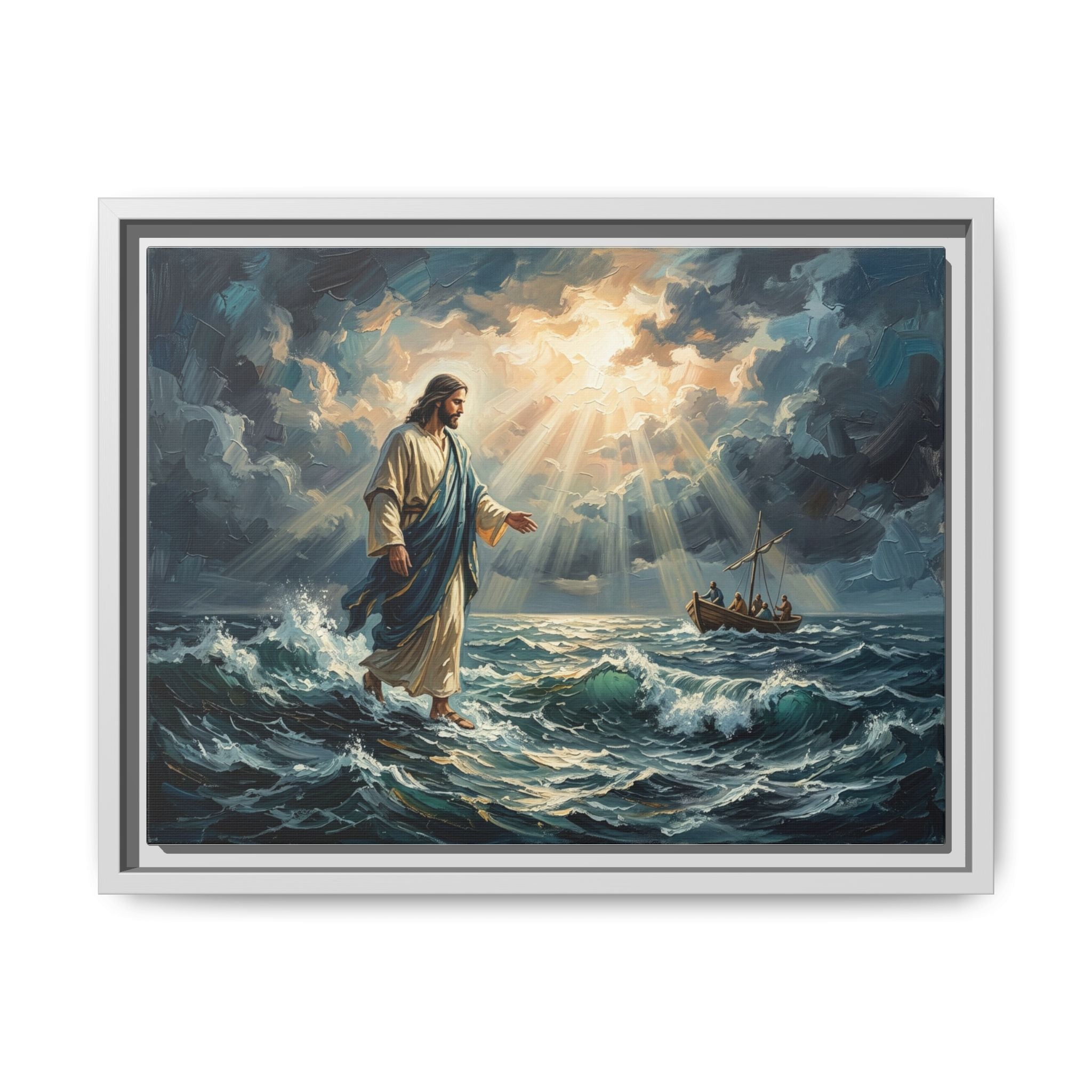"Peace Be Still - Jesus Walking on Water" | Matthew 14:22-33 Matte Framed Canvas