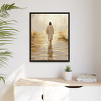 Walking Into the Light — Jesus on the Water  Gold & White Oil Print Matte Framed Canvas