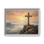 "The Cross at Dawn - Victory Over the Valley" | Romans 6:9-10 Matte Framed Canvas
