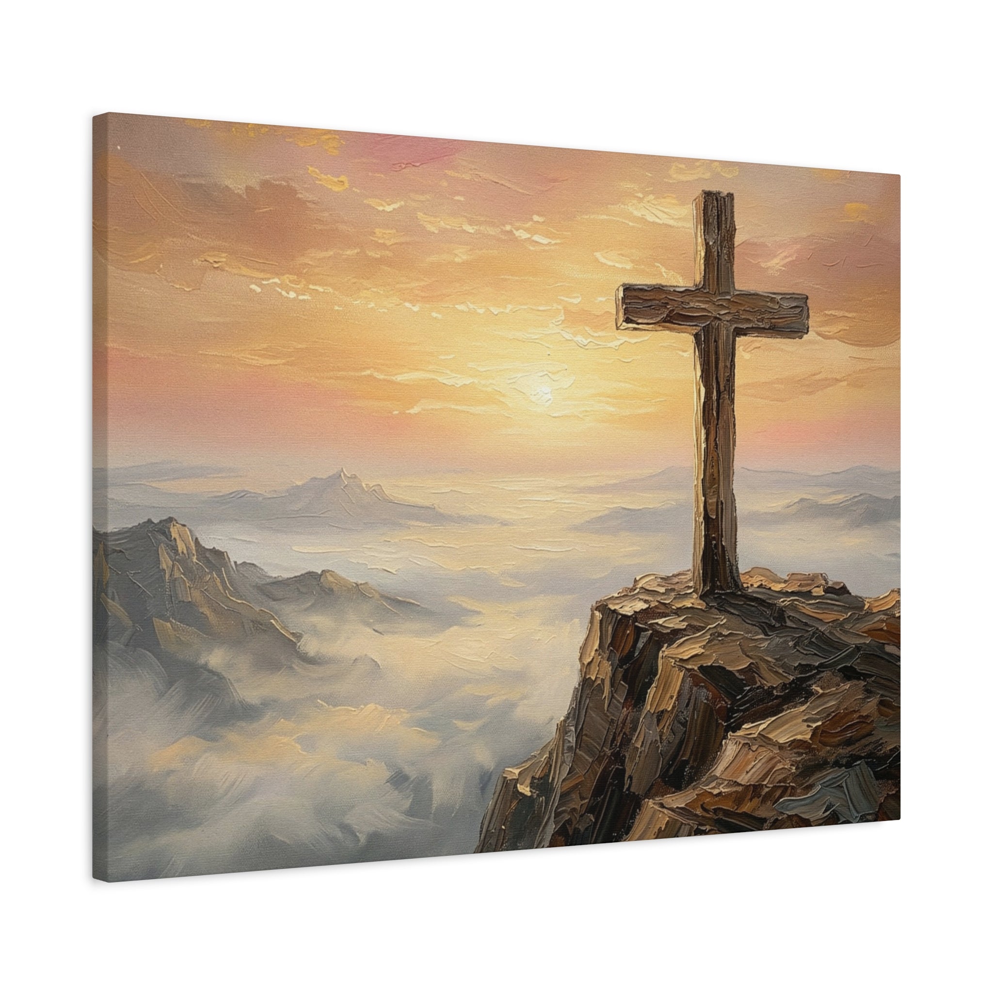 "The Cross at Dawn - Victory Over the Valley" | Romans 6:9-10 Matte Canvas, Stretched