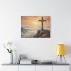"The Cross at Dawn - Victory Over the Valley" | Romans 6:9-10 Matte Canvas, Stretched