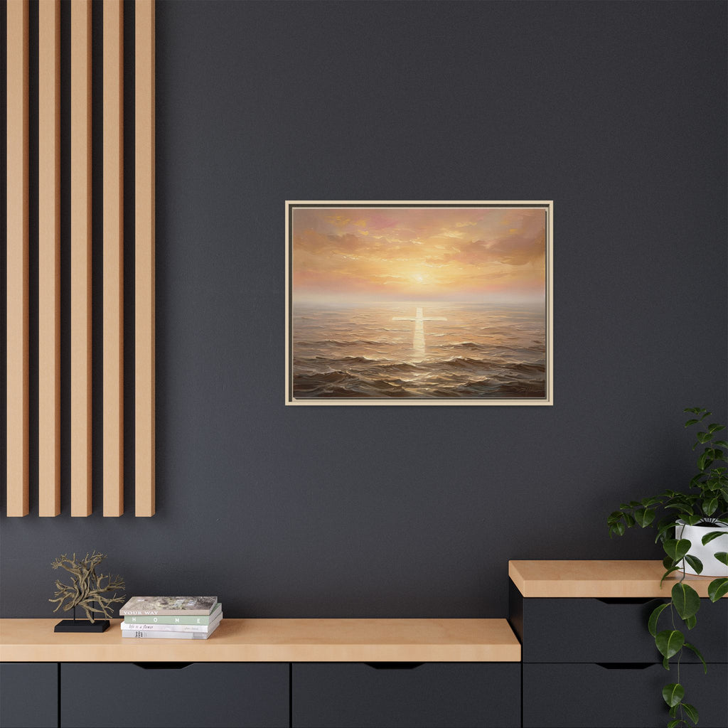 "Divine Light Upon the Waters - The Cross Reflected" | Matthew 14:25-27 Matte Framed Canvas