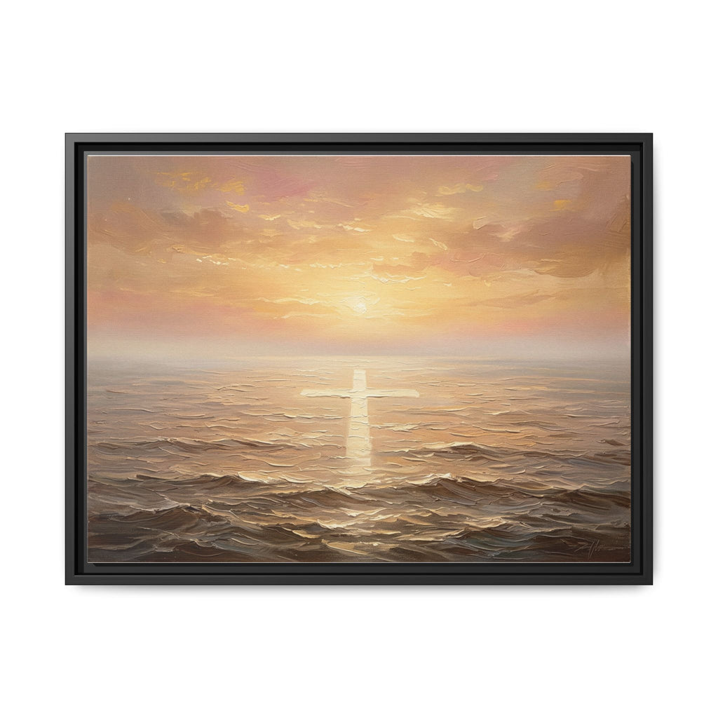 "Divine Light Upon the Waters - The Cross Reflected" | Matthew 14:25-27 Matte Framed Canvas