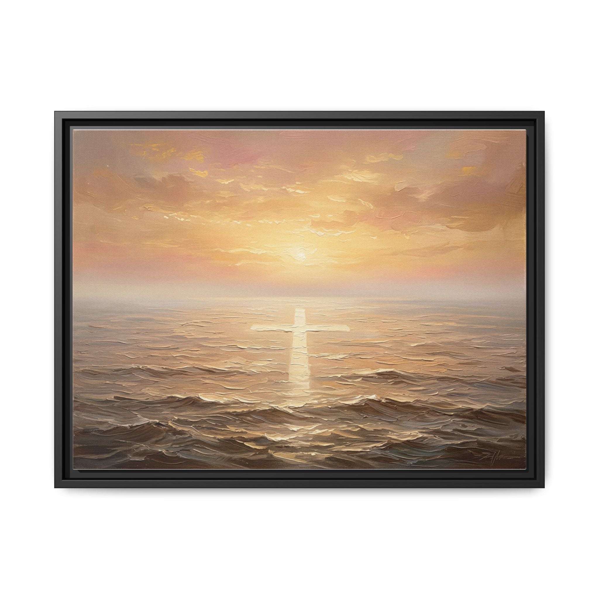 "Divine Light Upon the Waters - The Cross Reflected" | Matthew 14:25-27 Matte Framed Canvas