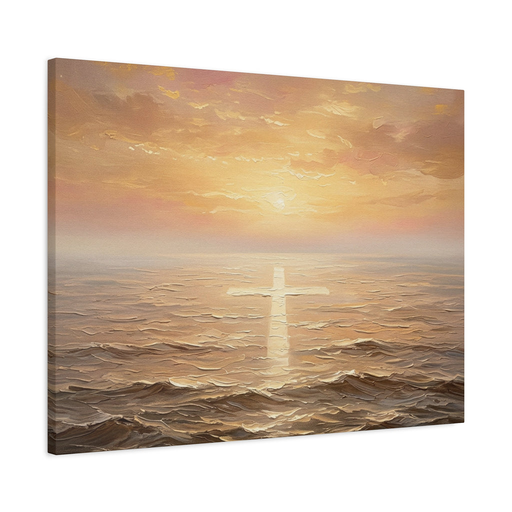 "Divine Light Upon the Waters - The Cross Reflected" | Matthew 14:25-27 Matte Canvas, Stretched