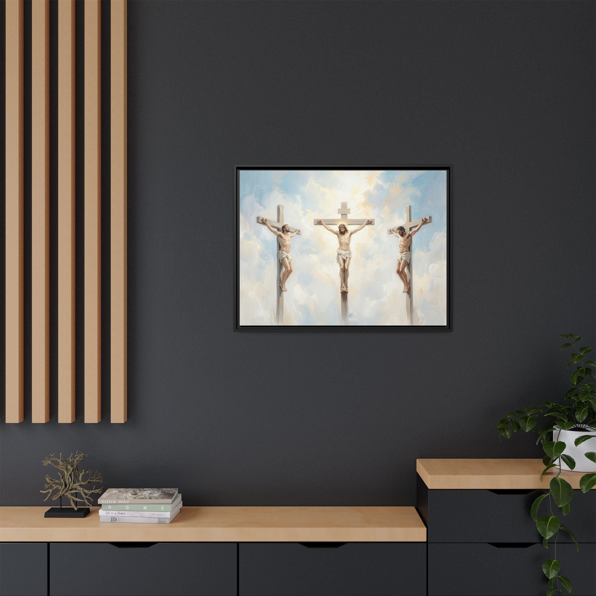 "The Crucifixion - Three Crosses at Golgotha" | Matthew 27:32-56 Framed Canvas