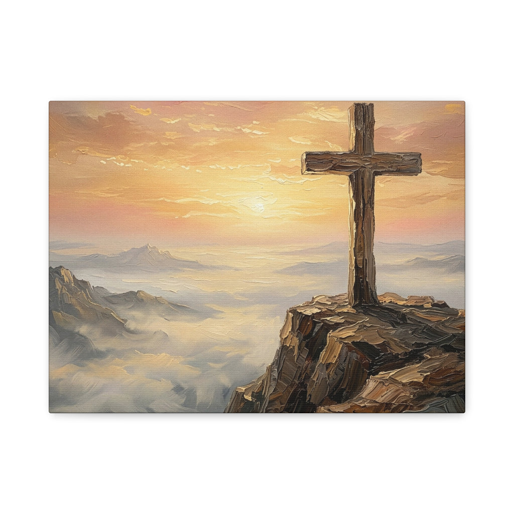"The Cross at Dawn - Victory Over the Valley" | Romans 6:9-10 Matte Canvas, Stretched