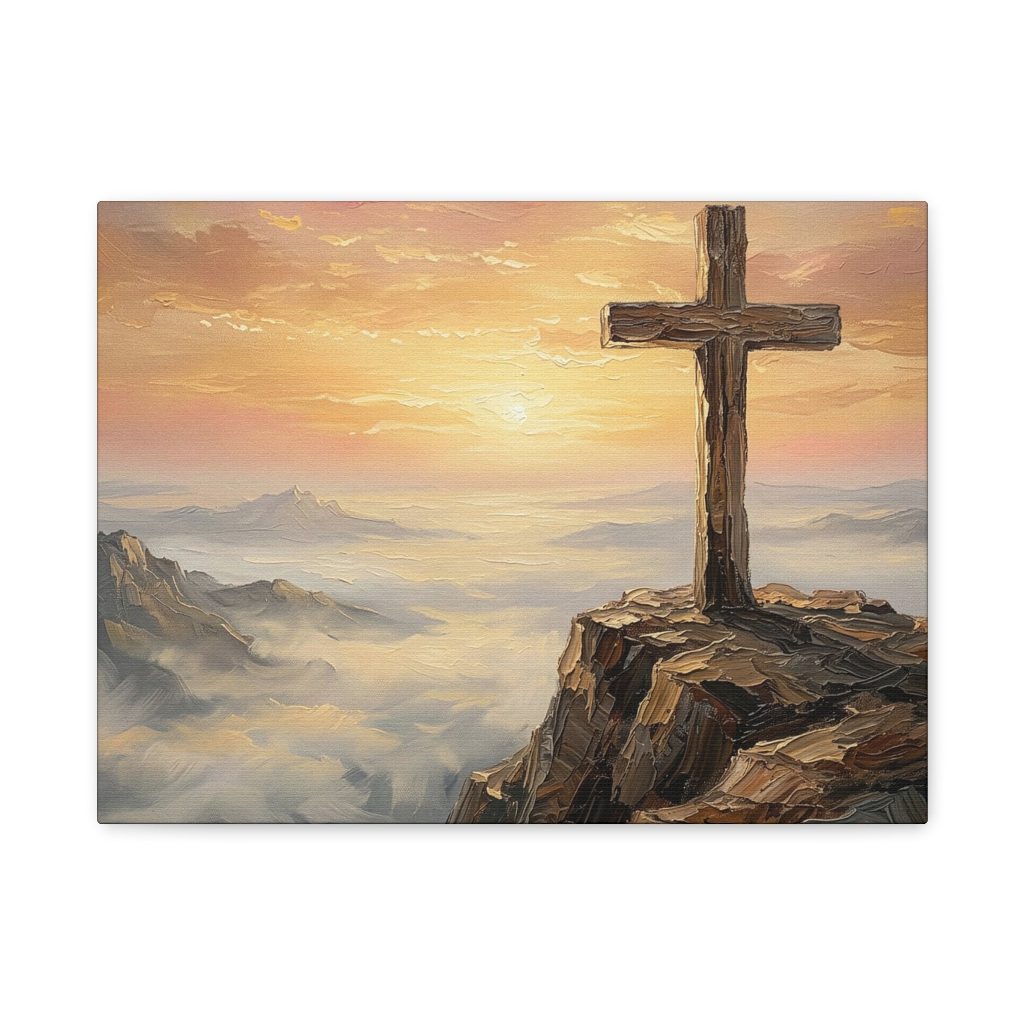 "The Cross at Dawn - Victory Over the Valley" | Romans 6:9-10 Matte Canvas, Stretched