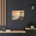 "The Cross at Dawn - Victory Over the Valley" | Romans 6:9-10 Matte Canvas, Stretched