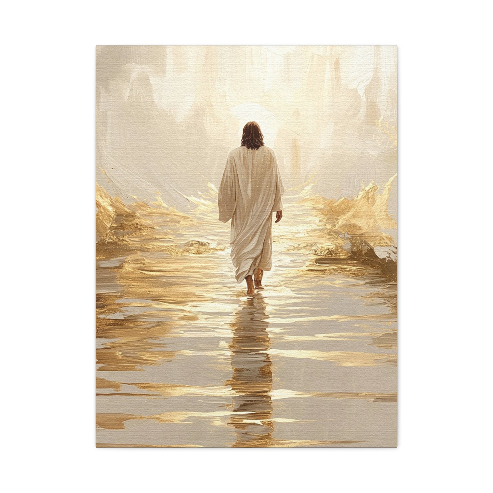 Walking Into the Light — Jesus on the Water  Gold & White Oil Print Matte Canvas, Stretched