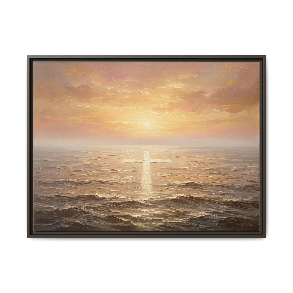 "Divine Light Upon the Waters - The Cross Reflected" | Matthew 14:25-27 Matte Framed Canvas