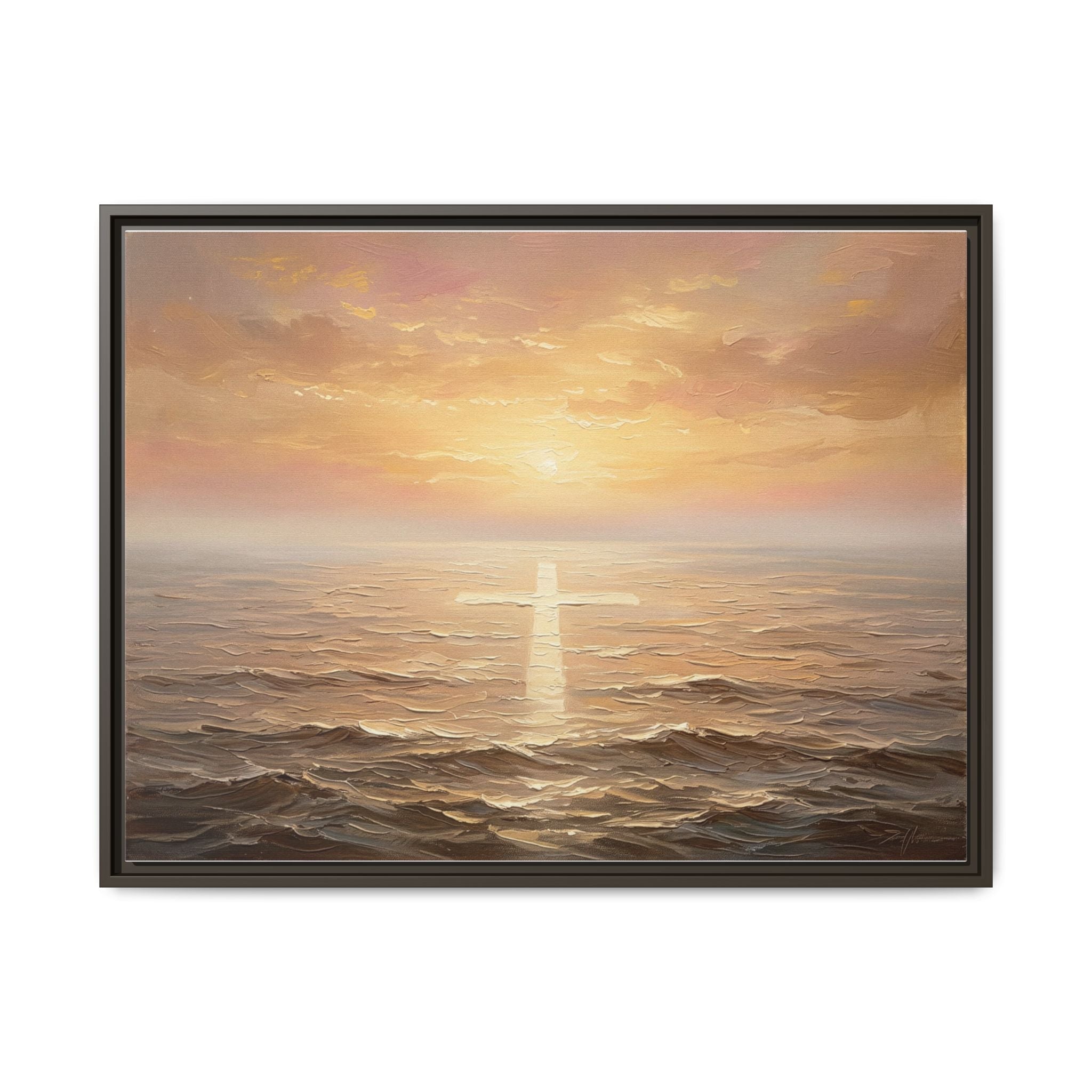 "Divine Light Upon the Waters - The Cross Reflected" | Matthew 14:25-27 Matte Framed Canvas