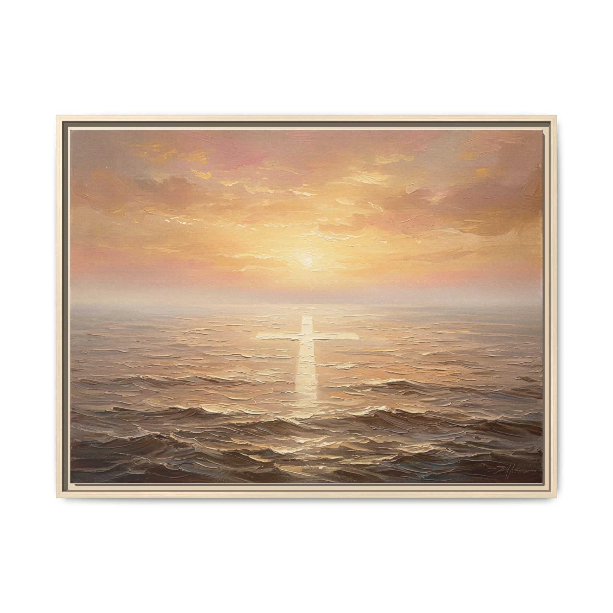 "Divine Light Upon the Waters - The Cross Reflected" | Matthew 14:25-27 Matte Framed Canvas